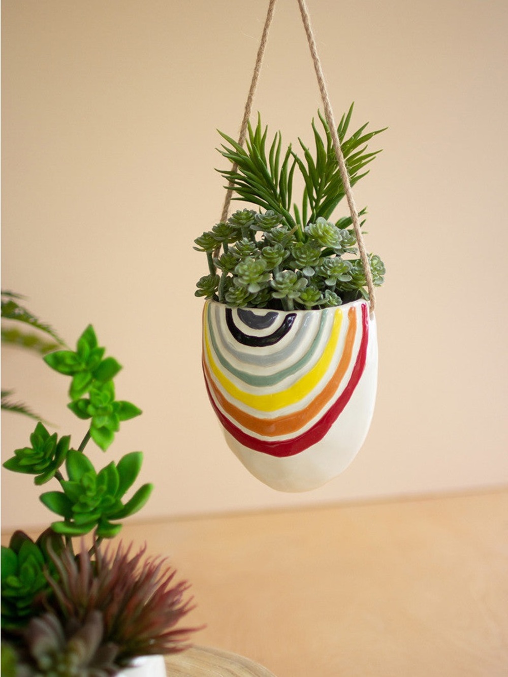 Rainbow Ceramic Hanging Planter - Multicolor